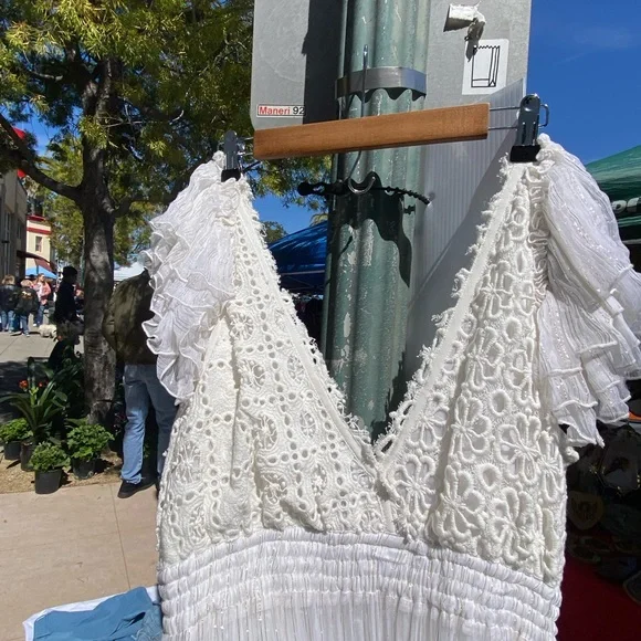 Free people BHDLN gauze white maxi backless crochet dress 7o’s style - Picture 4 of 6